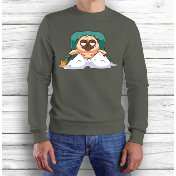 Coco Pug - Mopsz mintás férfi kereknyakú pulóver
