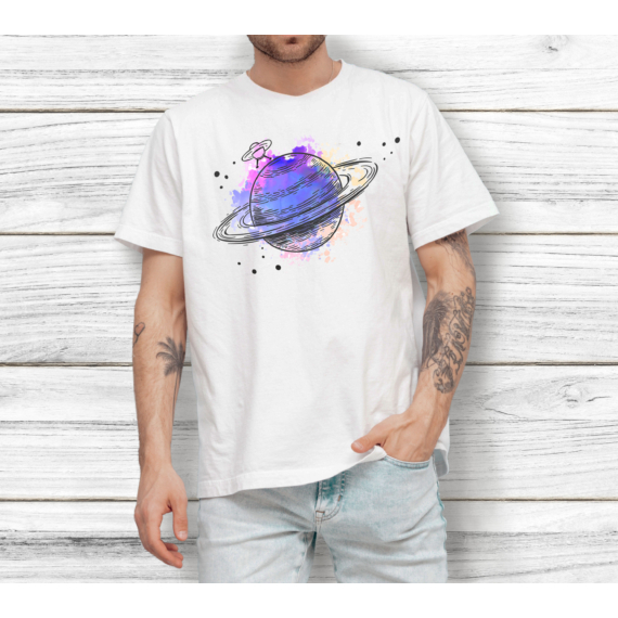 Saturn - Tiny Little Space - Bolygó mintás férfi oversized póló